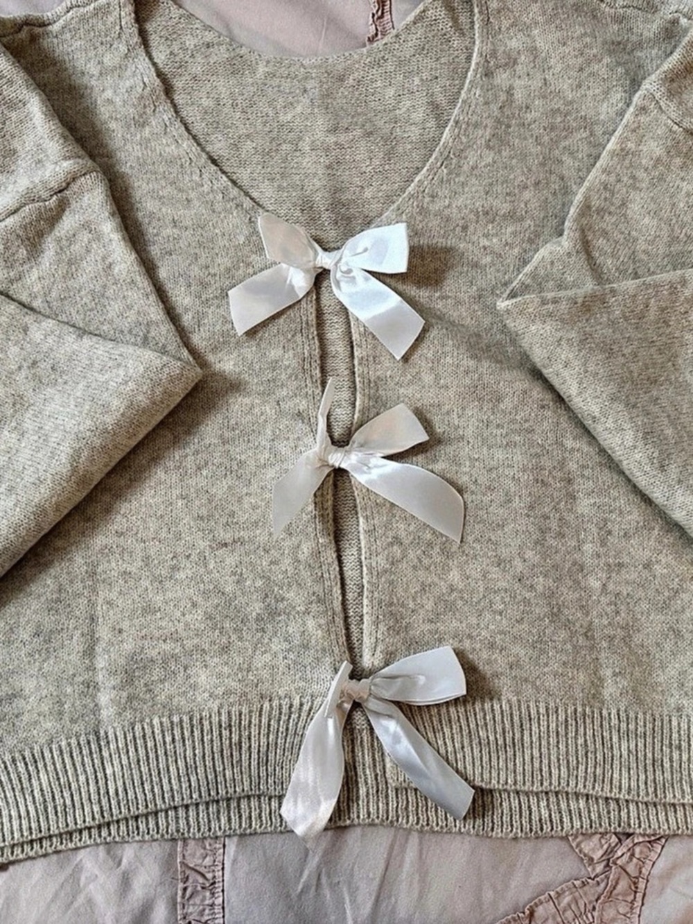 Ribbon Tie Cardigan in Beige New